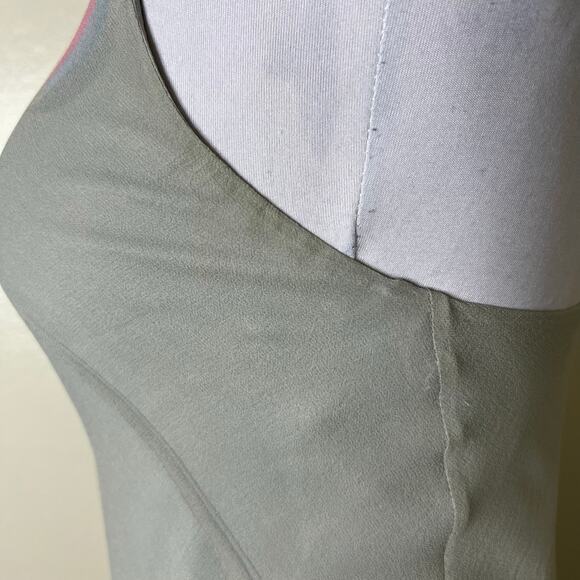 Y2K Banana Republic 100% Silk Dress 2 Gray Lettuce Hem Knee Length Polka Dot VTG - Picture 9 of 11